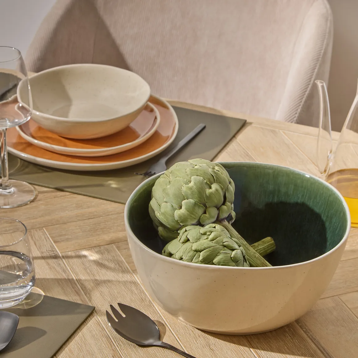 Ensaladera WONJA verde de porcelana 26cm