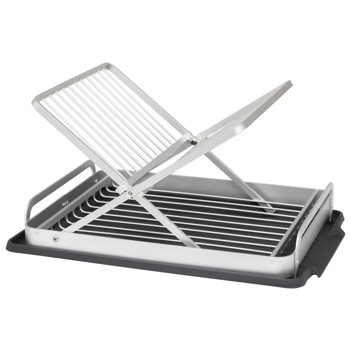 Escurreplatos plegable gris de aluminio