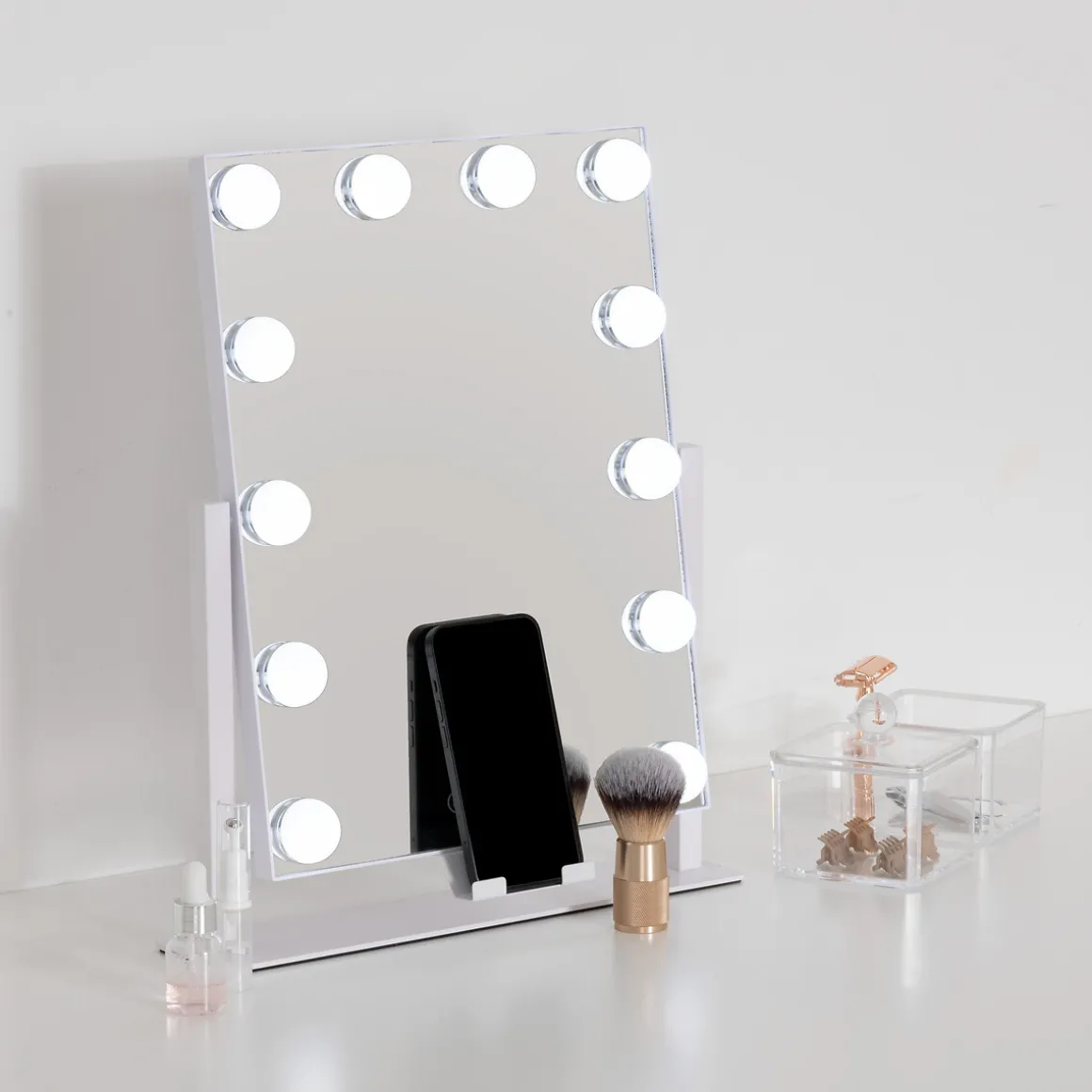 Espejo de baño blanco con luz led 43cm