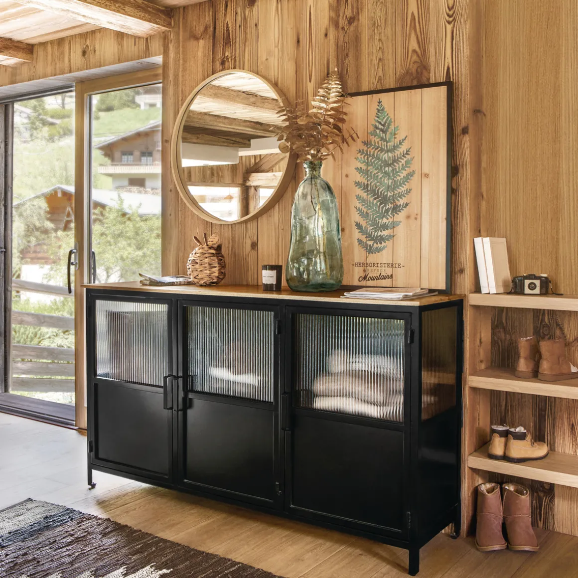 Espejo De Pared Beige Madera 68Cm