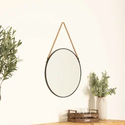Espejo de pared ETNIC redondo negro con cuerda