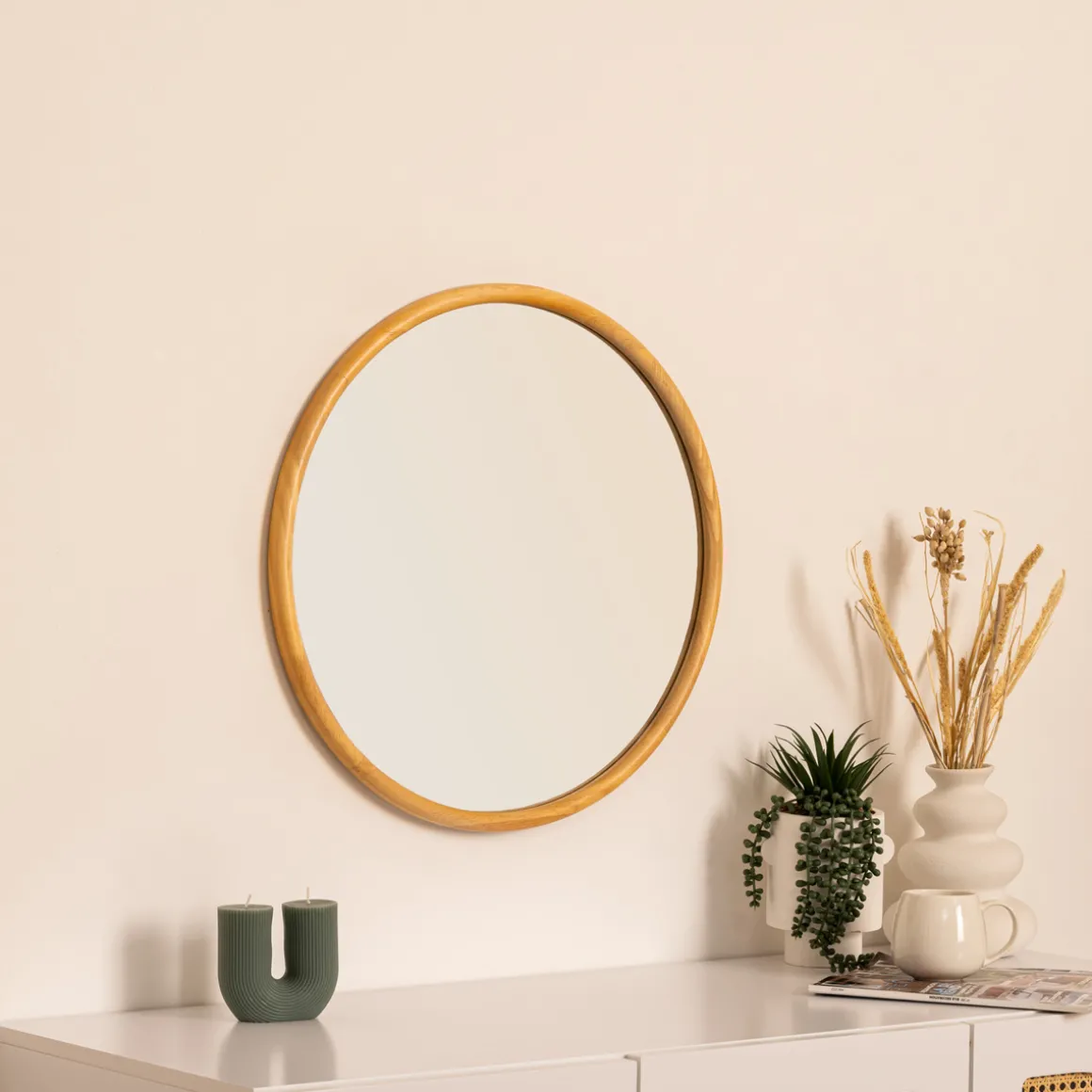 Espejo de Pared Kim Beige De Madera 55cm