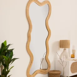 Espejo de pared MAGGIE beige de ratán 179.5cm