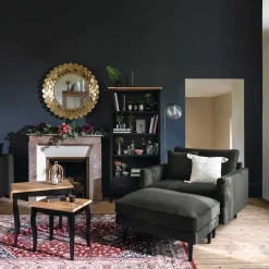 Espejo De Pared Metal Flor Dorado 91x9Cm