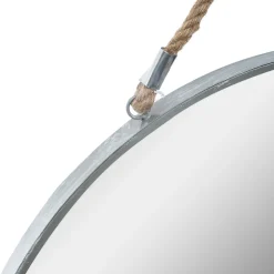 Espejo De Pared Metal Gris C/Cuerda 55Cm