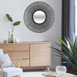 Espejo De Pared Negro De Bambú 77x4Cm