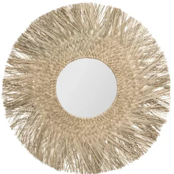Espejo De Pared Redondo Ael Beige De Rafia 80Cm