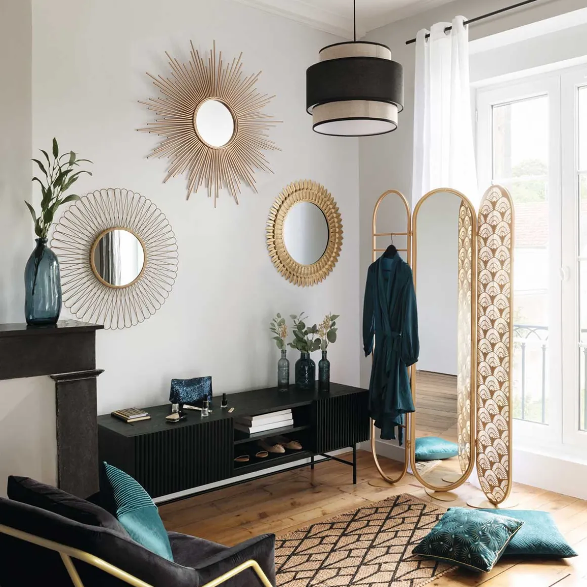 Espejo decorativo SOL marrón de metal