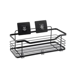 Estante De Baño Negro Metálico Con Adhesivo