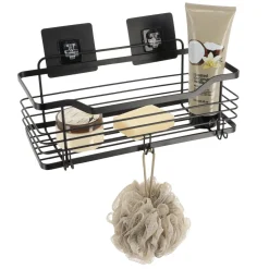Estante De Baño Negro Metálico Con Adhesivo