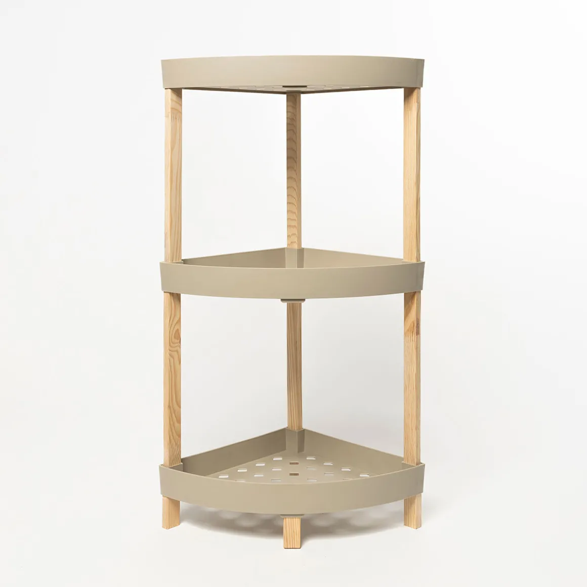 Estante esquinero con 3 niveles beige de madera