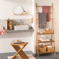 Estantería De Pared De Bambú 153x53x30Cm