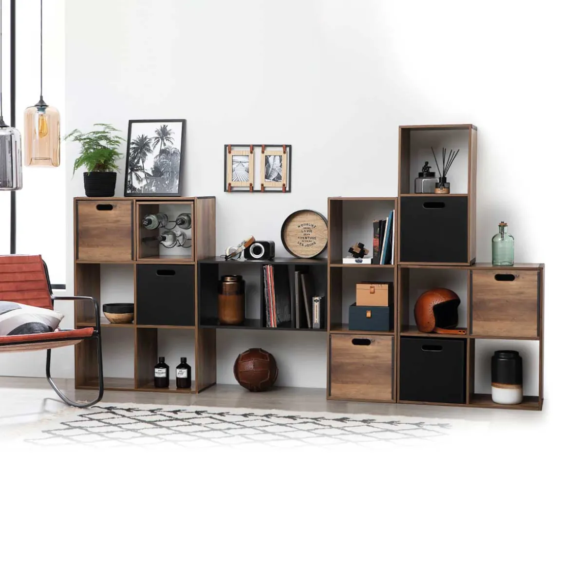 Estantería marrón oscuro con 6 cubos MIXMODUL