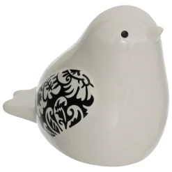 Estatua de pájaro blanco y negro de cerámica