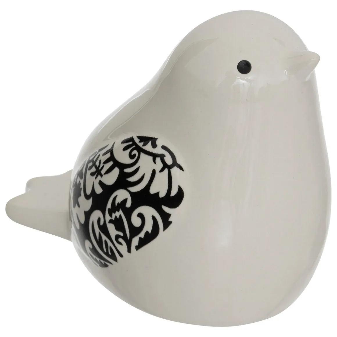 Estatua de pájaro blanco y negro de cerámica