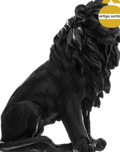 Estatua León Resina Blanco/Negro 31Cm