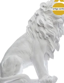 Estatua León Resina Blanco/Negro 31Cm