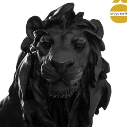 Estatua León Resina Blanco/Negro 31Cm