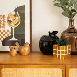 Estatua pájaro de cerámica marrón