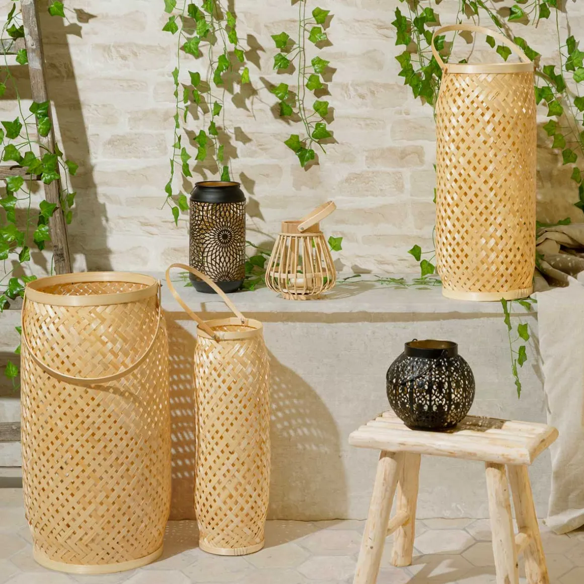 Farol De Bambú Tamaño 2/3 22x47Cm