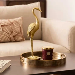 Figura Garza De Resina Dorada 41cm