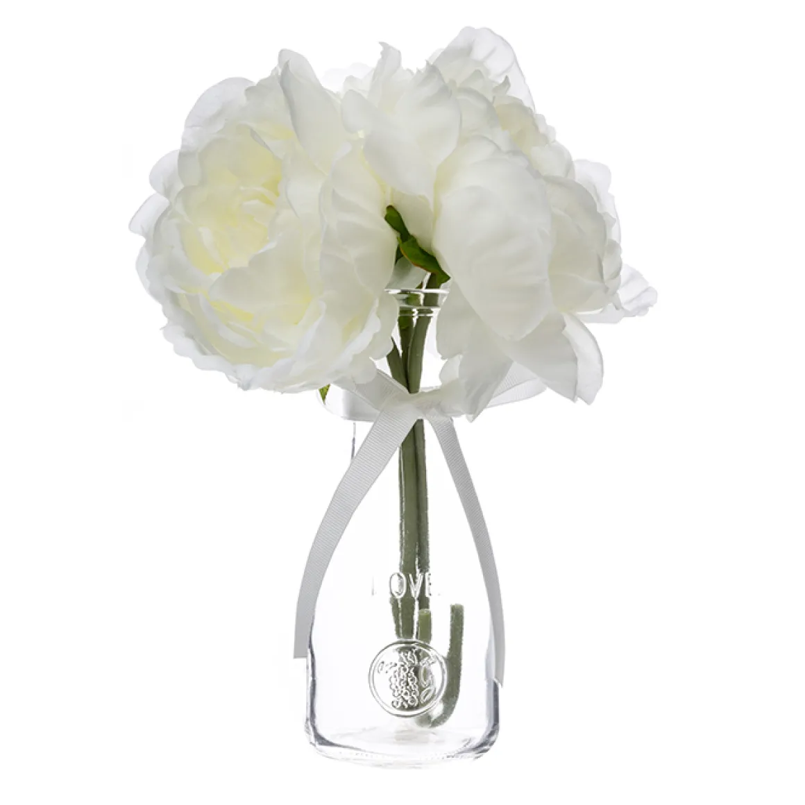 Florero De Vidrio Con 3 Peónias 25Cm