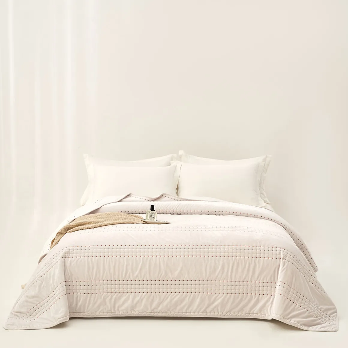 IVREA edredón de terciopelo beige 240x260cm