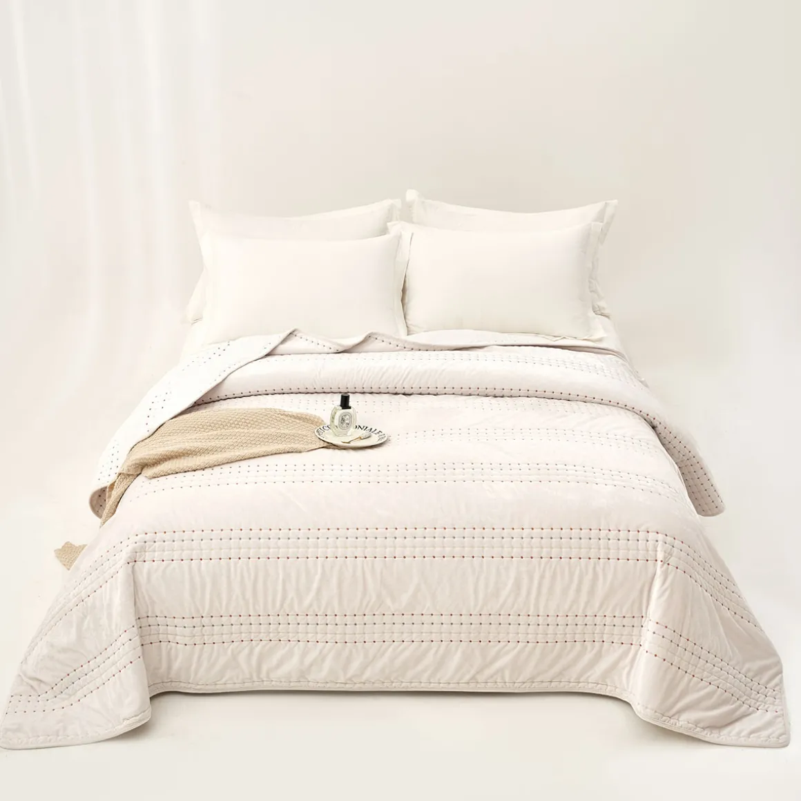 IVREA edredón de terciopelo beige 240x260cm