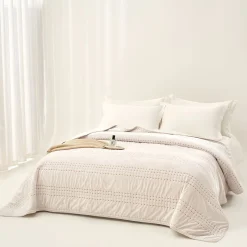 IVREA edredón de terciopelo beige 240x260cm