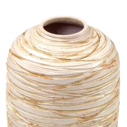 Jarrón De Cerámica A Rayas Beige 20Cm