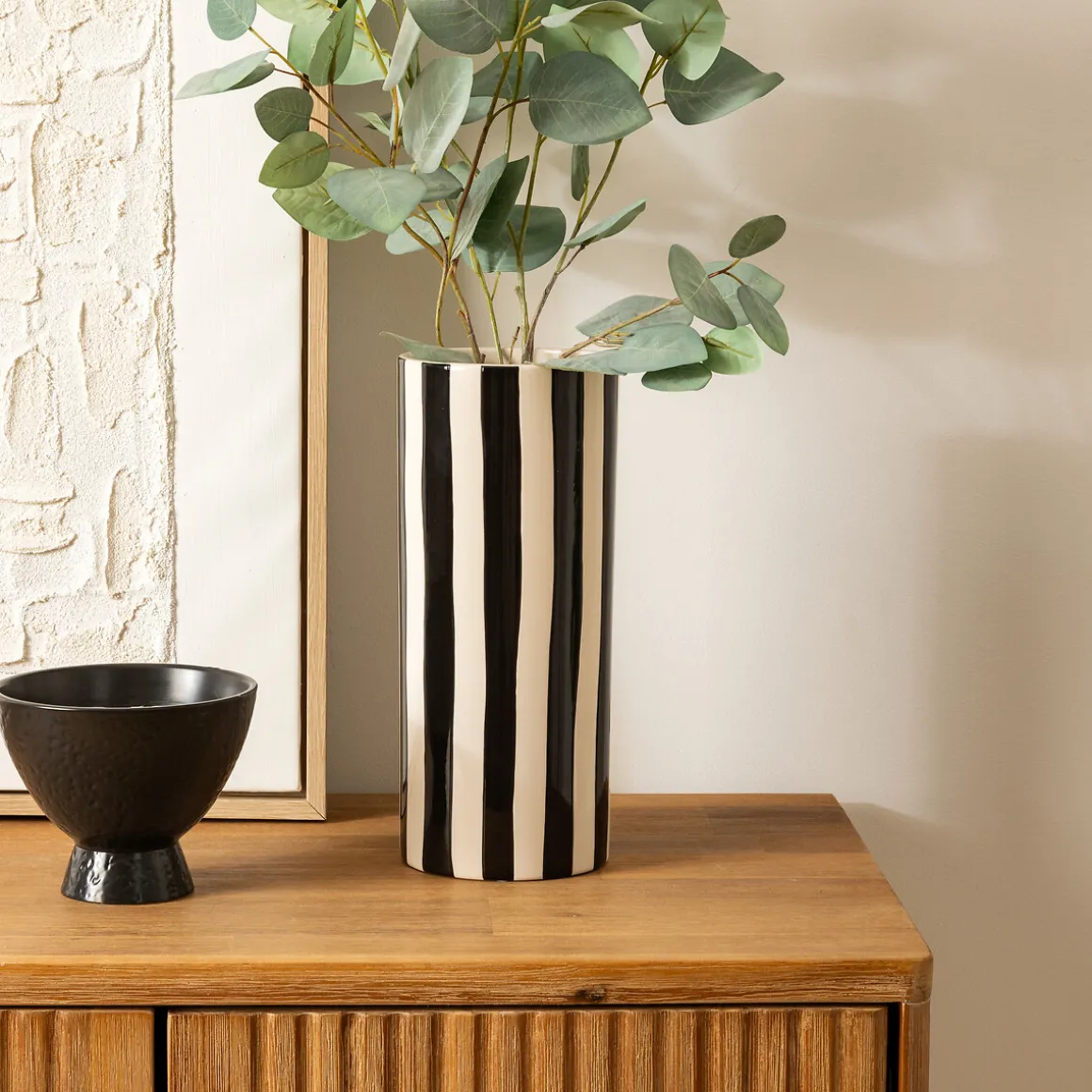 Jarrón De Cerámica A Rayas Edric 30cm