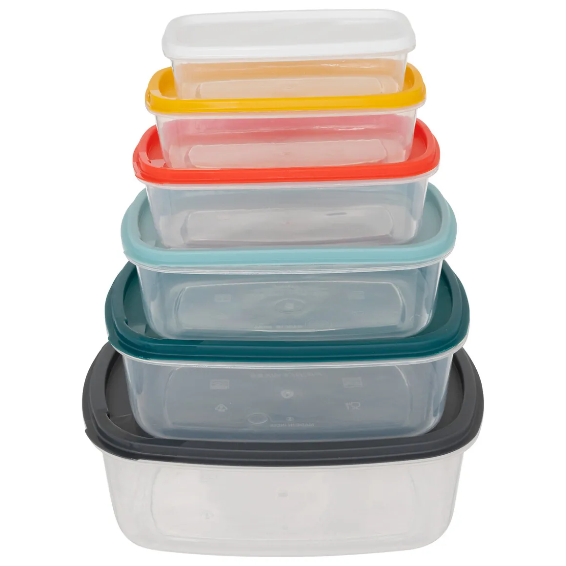 Juego 6 Recipientes Rect C/Tapas Colores