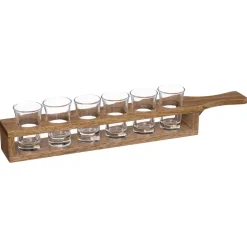 Juego 6 Vasos De Vidrio Con Soporte De Madera