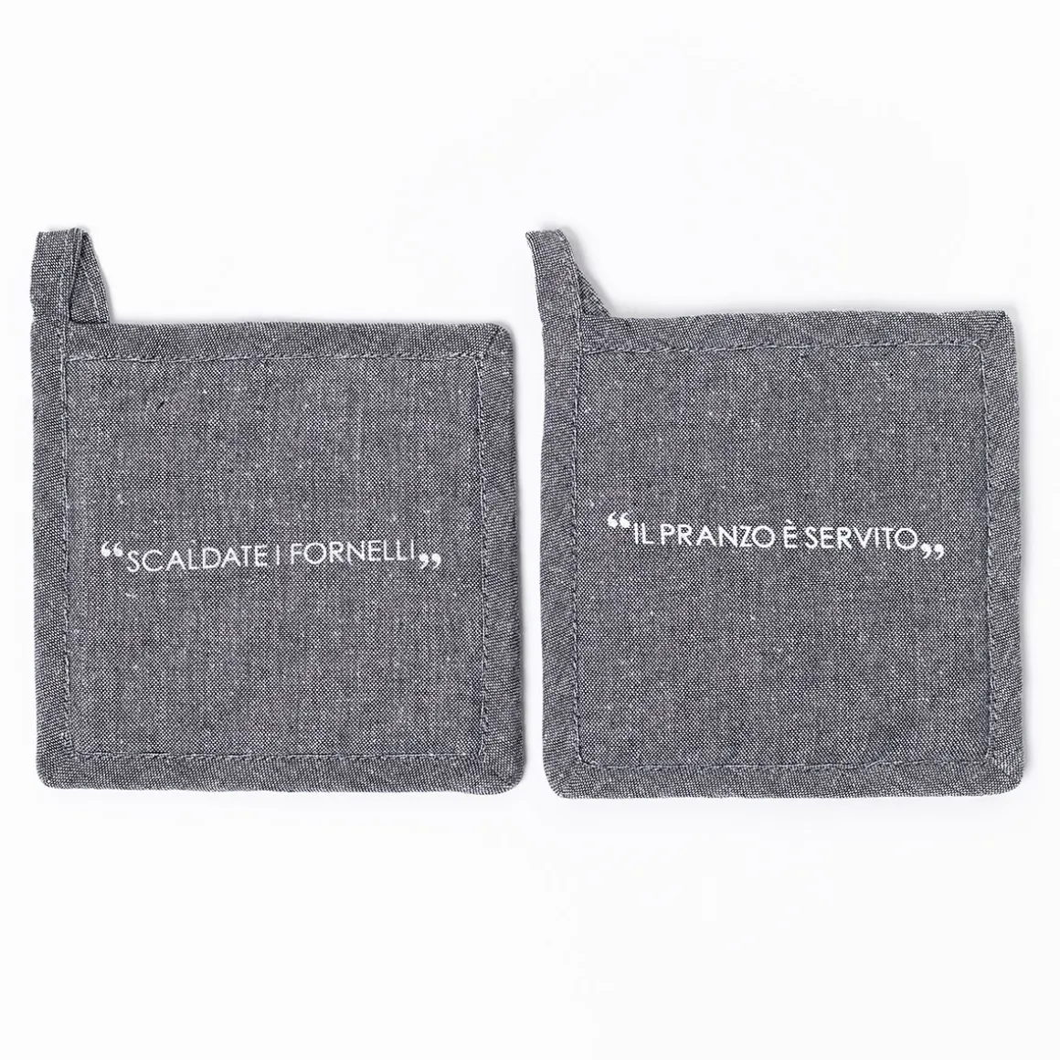 Juego de 2 agarradores con frase gris de algodón
