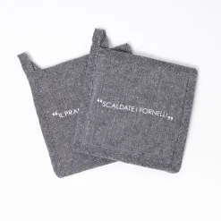 Juego de 2 agarradores con frase gris de algodón