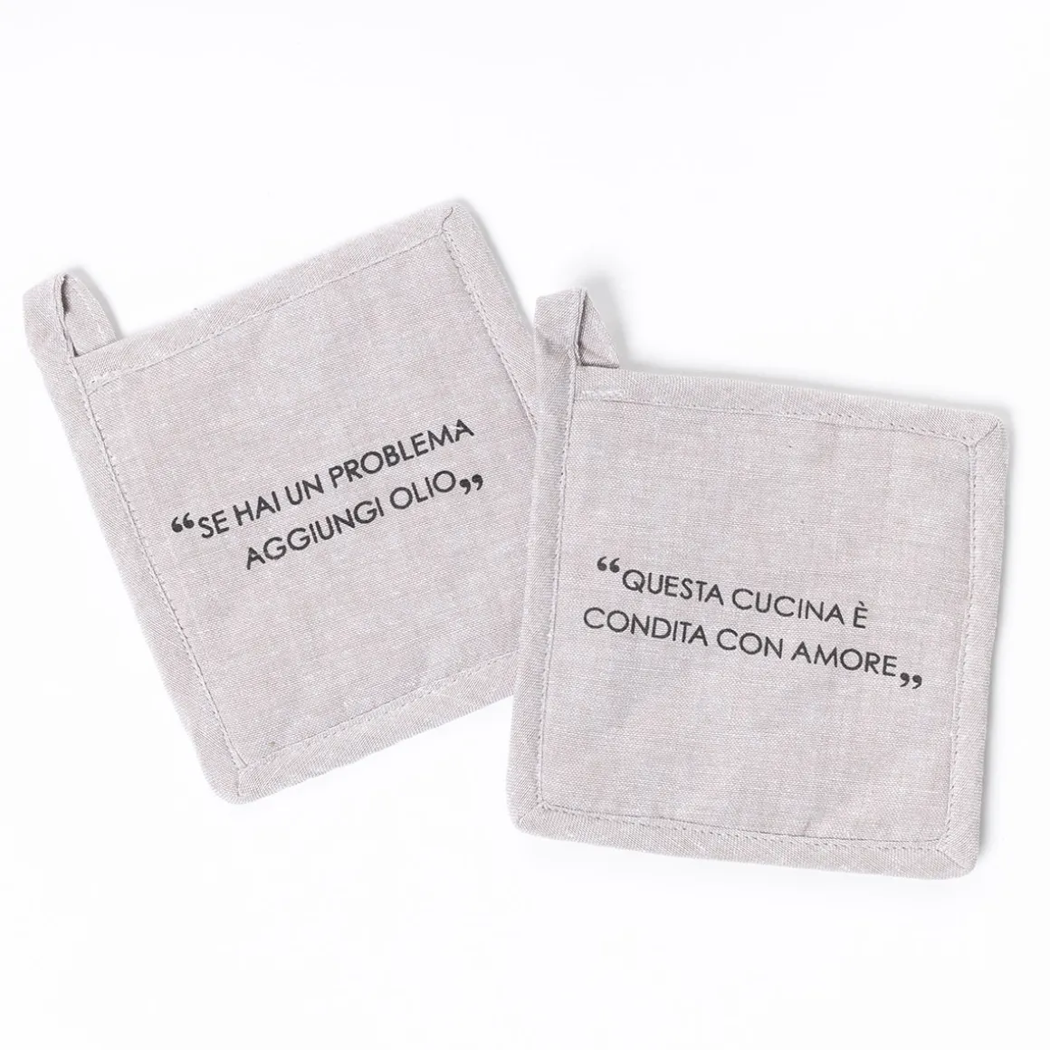 Juego de 2 agarradores con frase taupe de algodón