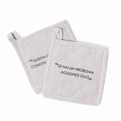 Juego de 2 agarradores con frase taupe de algodón