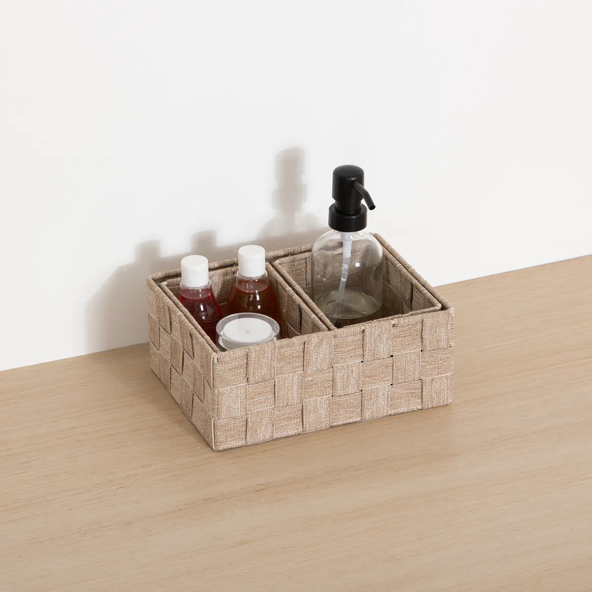 Juego de 3 cestas wc beige de poliéster