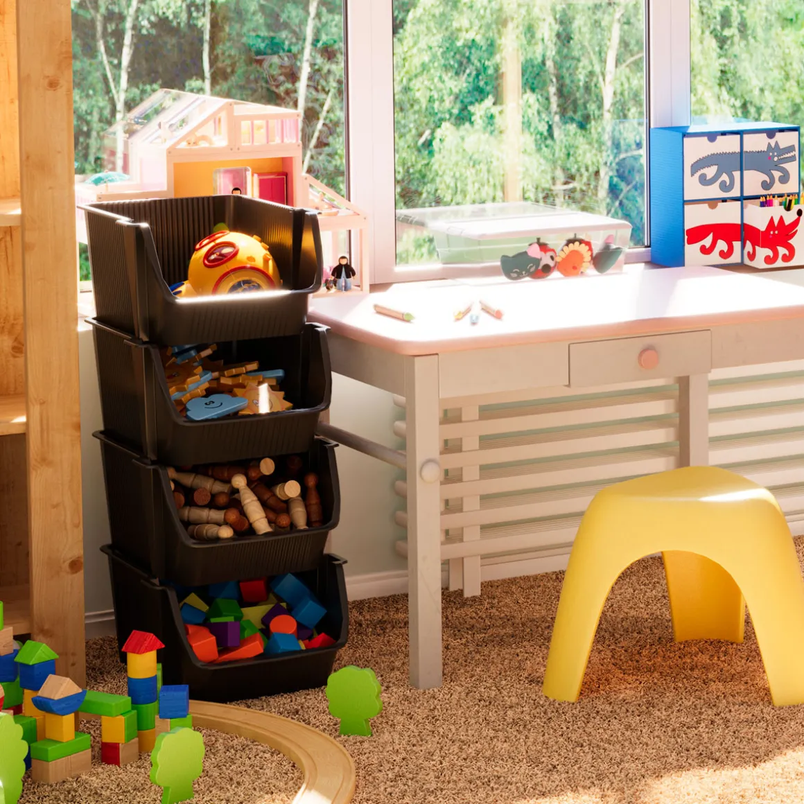 Juego de 4 cestos de almacenaje gris oscuro