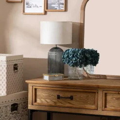 Lámpara De Mesa De Vidrio Azul Mati