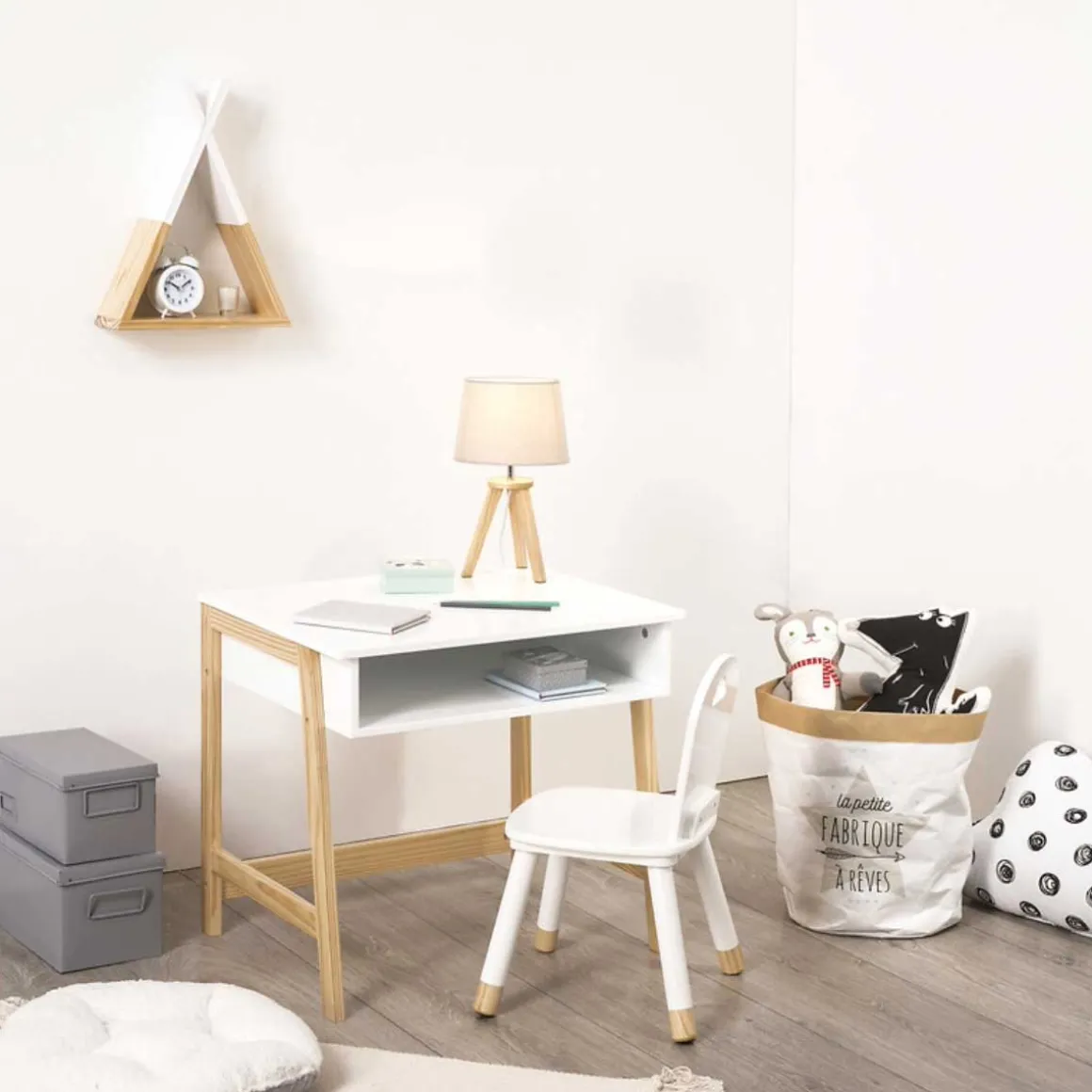 Lámpara De Mesa Gris Mdf 31x18.5Cm