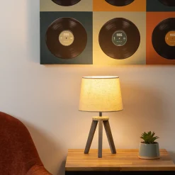 Lámpara De Mesa Lino Trípode De Madera Pino