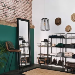 Lámpara De Mesa Negra Trípode De Madera Pino