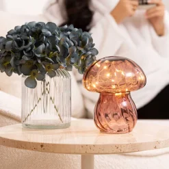 Lámpara De Mesa Rosa De Vidrio Malu