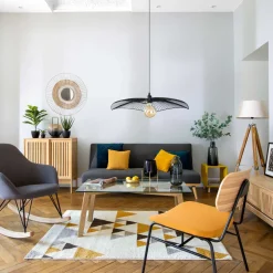 Lámpara De Pie Runo Lino Trípode De Bambú