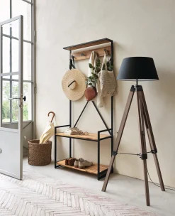 Lámpara De Pie Runo Negra Trípode 145Cm