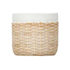 Maceta blanca de cemento con efecto ratán 10cm