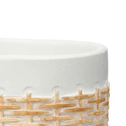 Maceta blanca de cemento con efecto ratán 10cm