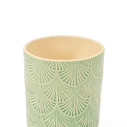 Maceta Cerámica Hojas Verdes 11x13.2Cm