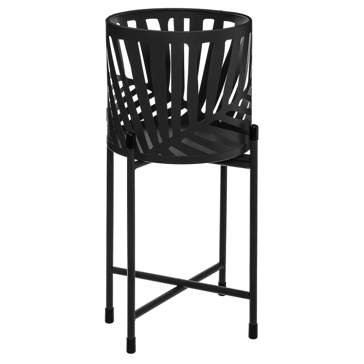 Maceta Con Soporte Negro Con Decoración Hojas 54cm